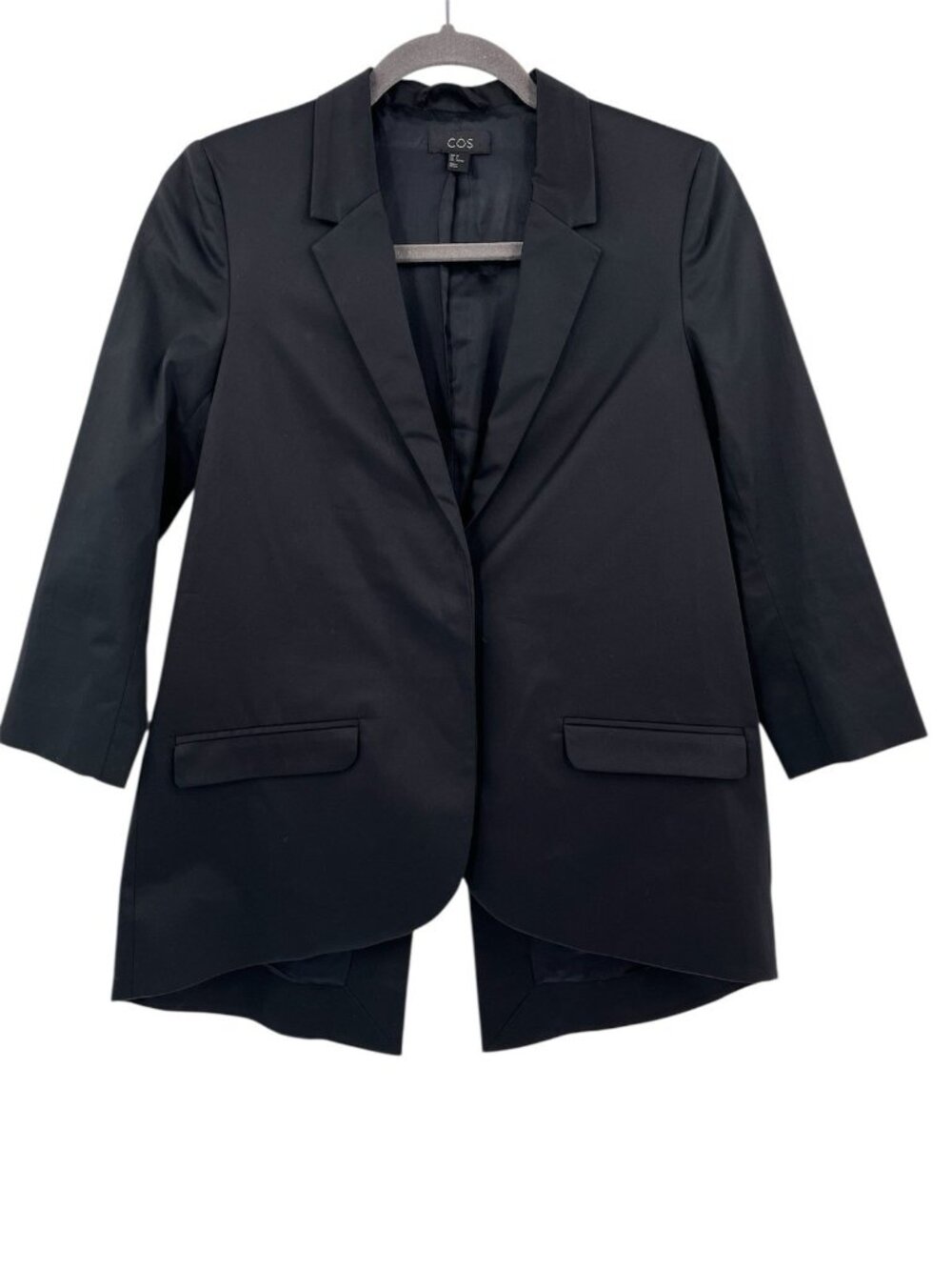 COS Women's Black Sleek Notch Neck Tuxedo Tail Single Button Career Blazer US 2